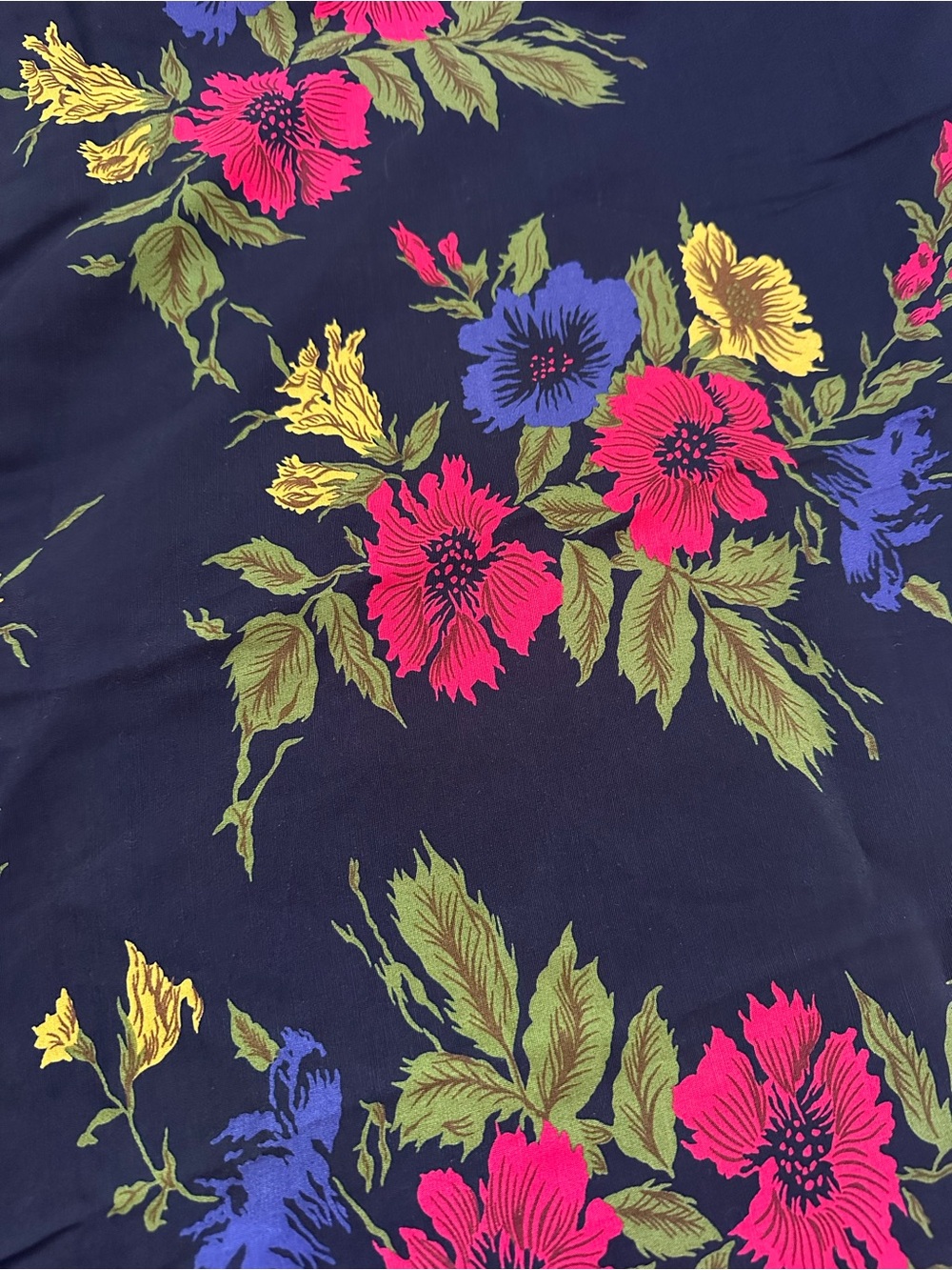 Floral Print Navy Bedding Fabric - Multicolor Flower Design